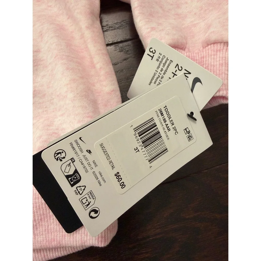 Nike Toddler 2-Piece Sweatshirt and Joggers Set Pink Foam Heather 3T 26M188-AAR